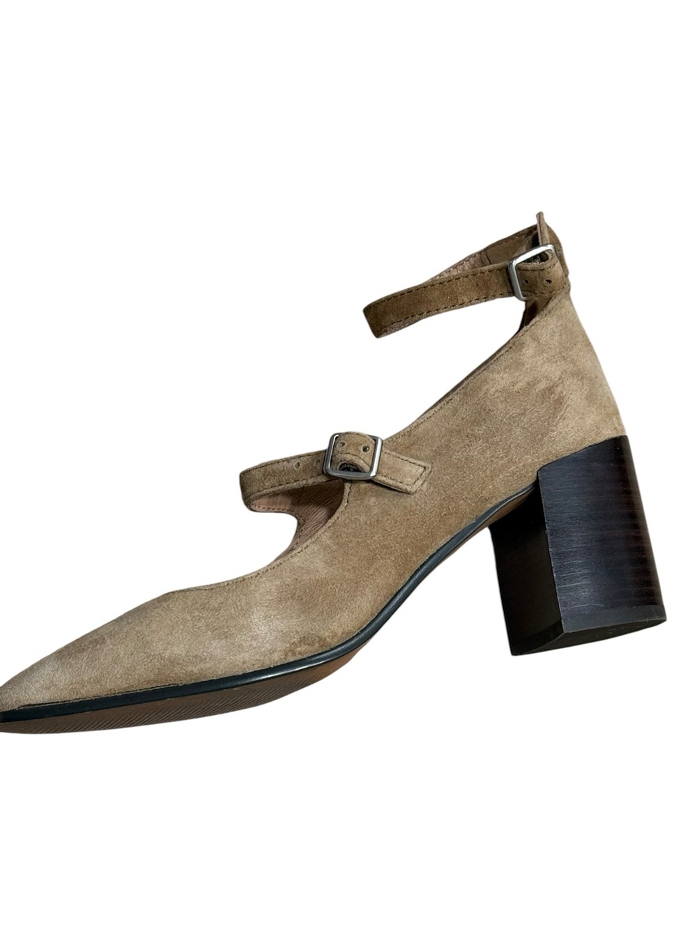 Madewell The Annalise Ankle-Strap Pump Suede Tan Brown Block Heel Preppy Boho - Picture 5 of 7